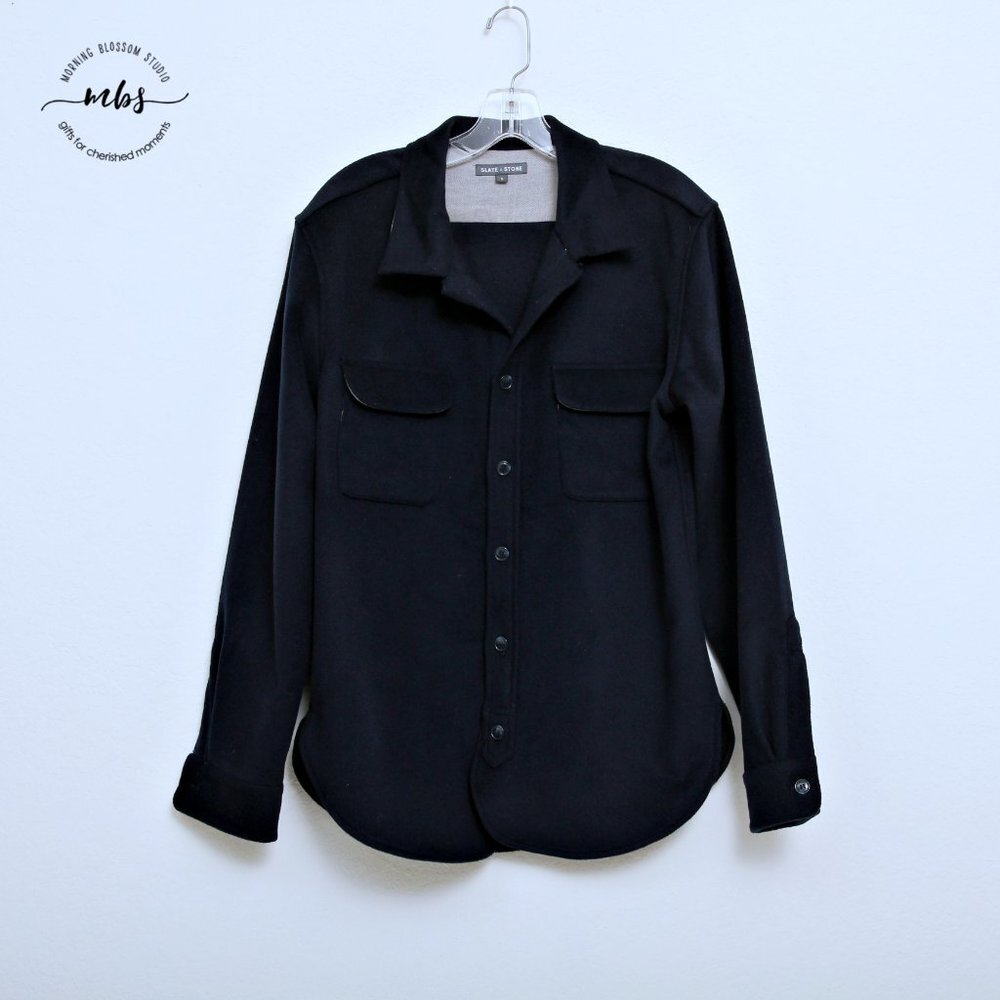 Slate & Stone Men's Wool Button Down Long‎ Sleeve Shirt in Navy